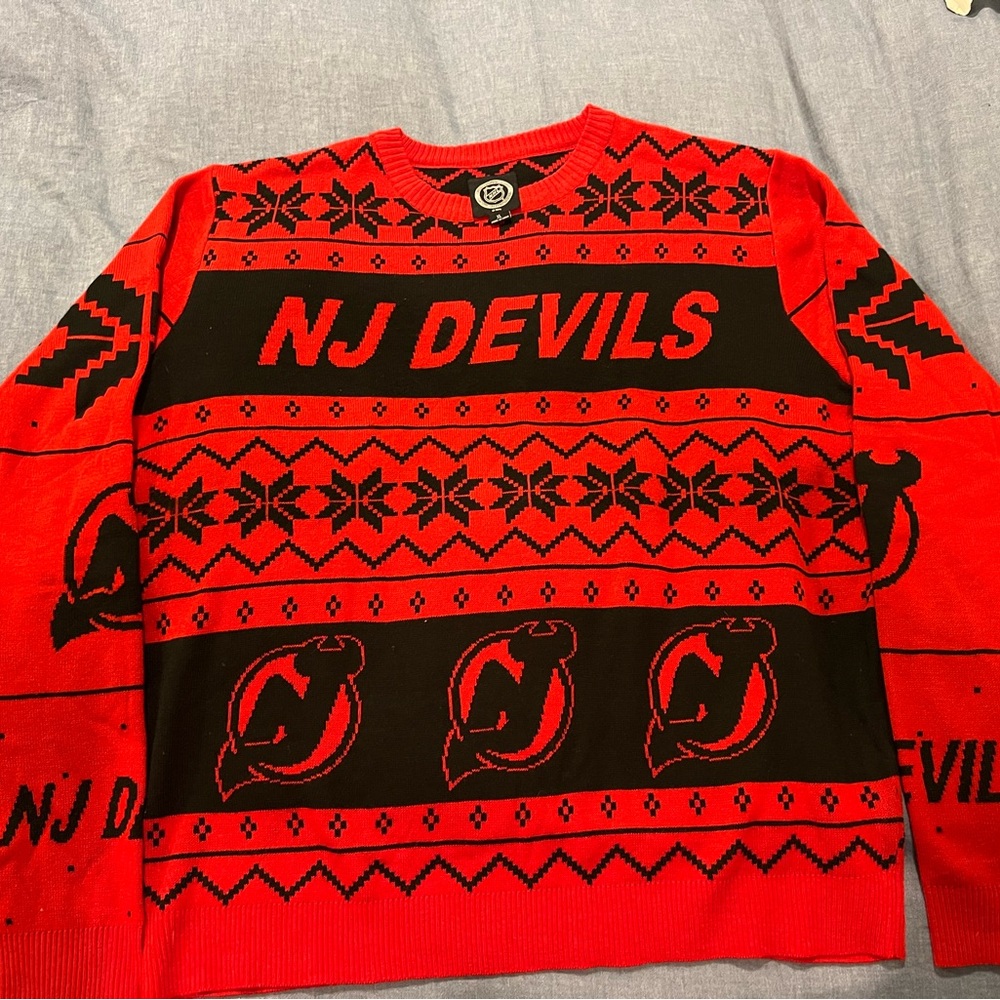 NHL NJ Devils Red and Black Christmas / Winter sweater
